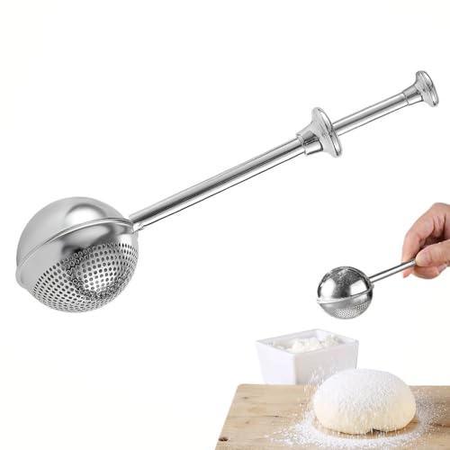 Aienio Flour Shaker 304 Stainless Steel Icing Sugar Shaker with Long Handle | Durable, Small, Kitchen Dusting Shaker, Powder Duster, Spices Flour Sifter, Cocoa Chocolate Shaker, for Home Bakers Baking