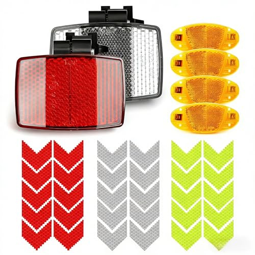 Mornly Fahrradreflektoren vorne und hinten, 6 Reflektoren für Radnaben + 30 Warnreflektoren, Sicherheitswarngürtel für MTB, E-Bike, Rennrad, Motorrad, Kinderwagen, Fahrradhelm, Auto