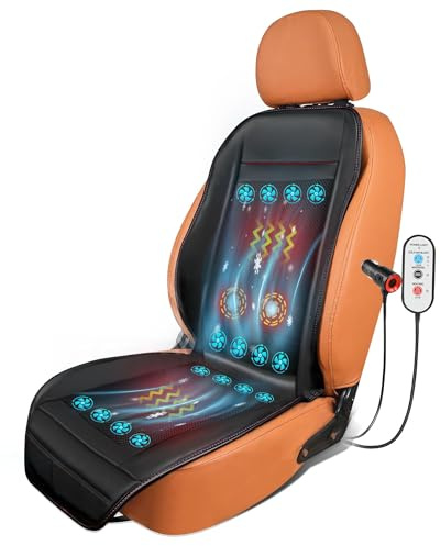 VLFLG 3-in-1 Kühlung Autositzbedeckung mit Massage, Winter Warm Sommer Kühlung Sitzbedeckung für Autovordersitz, 12V Leder Autositz Pad belüftet 16 Lüfter Sitzkühler (Schwarz - 1 Stück)