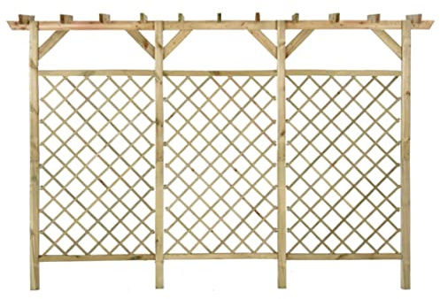 Generico Outdoor Wooden Trellis Fence with Pergola – Pinewood 300x50x200cm – Ideal Privacy Screen for Gardens Climbing Plants Support Elegant Home And Yard Décor Solution