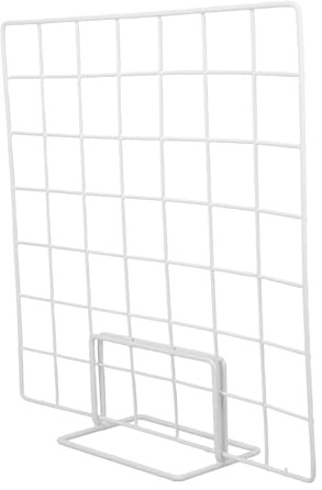 MAGICLULU Moderner Weißer Drahtgitter Präsentationsständer aus Eisen mit Basis Vielseitiger Verkaufsständer für Theke und Desktop zur Stilvollen Foto und Kunstpräsentation