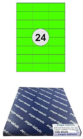 2.400 Etiketten 70 x 37 mm GRÜN selbstklebend auf DIN A4 Bögen (3x8 Etiketten) - 100 Blatt Pack - Universell für Laser/Inkjet/Kopierer einsetzbar - 70x37mm 24-teilig