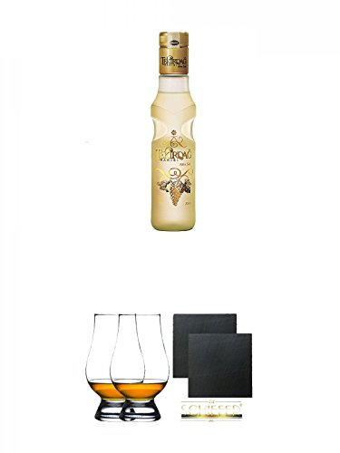 Tekirdag Raki Gold Türkei 0,2 Liter + The Glencairn Glas Stölzle 2 Stück + Schiefer Glasuntersetzer eckig ca. 9,5 cm Ø 2 Stück
