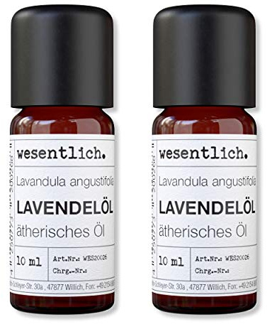 wesentlich. ätherisches Öl Lavendel naturrein - für Lampe und Diffuser - für Duft und Schlaf (2x10ml Glasflasche)