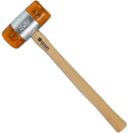 Dönges Rückschlagfreier Schonhammer mit lackiertem Eschenstiel | Ø 60 mm | 1340 g | Austauschbare Köpfe in Gelb | Made in Germany | Kunststoffhammer, Gummihammer, Multifunktionshammer