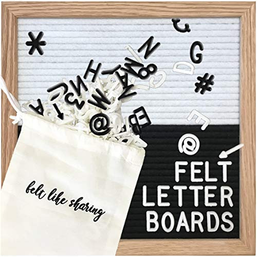Felt Letter Board, 10x10in Changeable Letter Board with Letters White 300 Piece - Felt Message Board, Oak Frame Wooden Letter Board for Baby Announcements, Milestones, Office Decor (Black & White)…