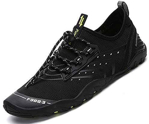 SAGUARO Badeschuhe Damen Herren Wasserschuhe Schwimmschuhe Schnelltrocken Aquaschuhe Strandschuhe Leicht Neoprenschuhe Surfschuhe rutschfeste Tauchschuhe Wassersportschuhe Schwarz B Gr.42 EU
