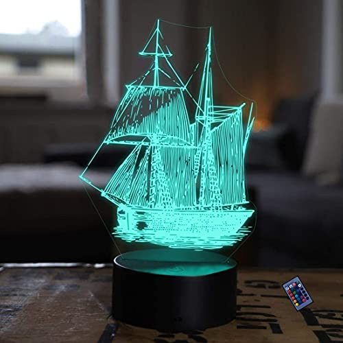 Kreative 3D Segelboot Nacht Licht 16 Farben Andern Sich Fernbedienung USB-Strom Touch Schalter Dekor Lampe Optische Täuschung Lampe LED Lampe Tisch Kind Geburtstag Weihnachten Geschenke