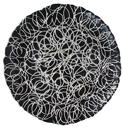 American Atelier Charger Große dekorative runde Glasteller für Zuhause und professionelle feine Speisen, gehobene Veranstaltungen, Dinnerpartys, Hochzeiten und Catering, Schwarz/Silber, 13 Stück