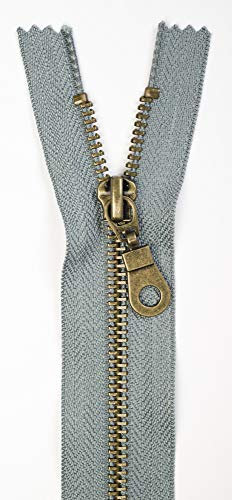 Jajasio 3 Stk. Reißverschluss Metall Messing nicht teilbar in 13 Farben mittelgrau 14cm Metallreißverschluss für Jacken Taschen Hose Geldböre Jeans