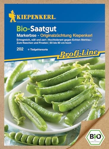 Kiepenkerl Profi-Line Bio Saatgut Markerbse 202 - Ertragreich, süß und zart - 60 bis 80 cm hoch - Hochtolerant gegen Echten Mehltau - Gemüsesamen