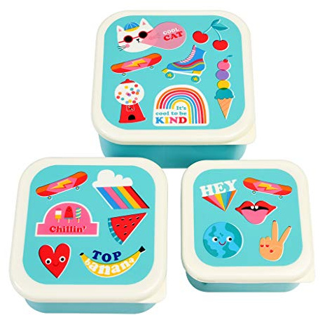 Rex London Children's Reusable BPA Free Snack Boxes (Set of 3), Top | kids snack box, toddler lunch box, snack boxes for kids, reusable bento container, school meal carrier, plastic divided tray