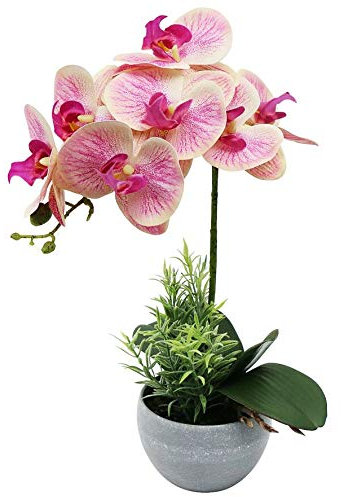 Rosa Flores Artificiales de Orquídea en Maceta, Orquídea Falsa Phalaenopsis para Cocina Baño Oficina Boda (Rosa 1)