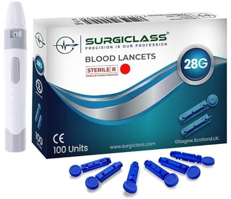 Blutlanzetten steril Gr. 28G, 100 Stk. kompatibel u.a. zu Stechhilfe von SD CodeFree, Medisana, einfache Blutprobe-Entnahme, u.a. zur Diabetes-Messung bei Blutzucker BLD28G100+DE