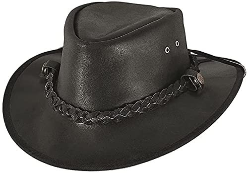 Sidewinder Leder Cowboyhut Western Hut Rindsleder Herren und Damen Western Aussie Vintage Outback Bush Old Style Hut Braun Schwarz Alle Größen
