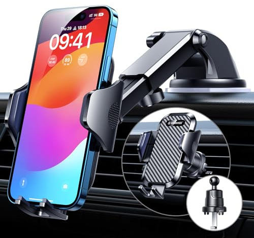 VANMASS Car Dashboard Phone Holder Universal Powerful Suction Cup Mount, Dash Windshield Air Vent Truck Stand Compatible with All Phones Black