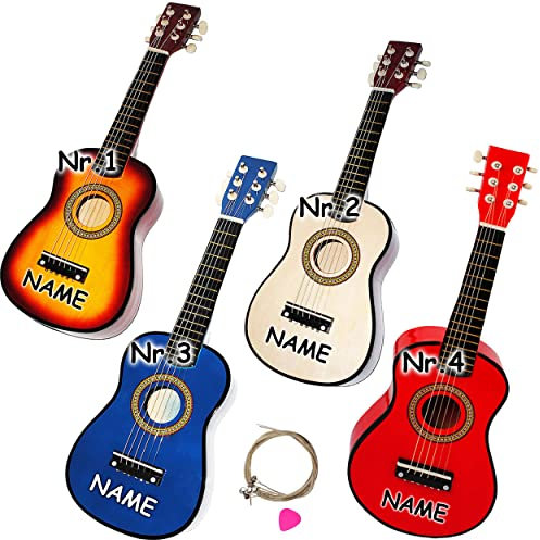 alles-meine.de GmbH hochwertige Kinder Holz Gitarre - Konzertgitarre - Klassik - Natur braun - inkl. Name - 1/8 Größe - 54 cm - akustische - Kindergitarre - mit 6 Stück Ersatzs..