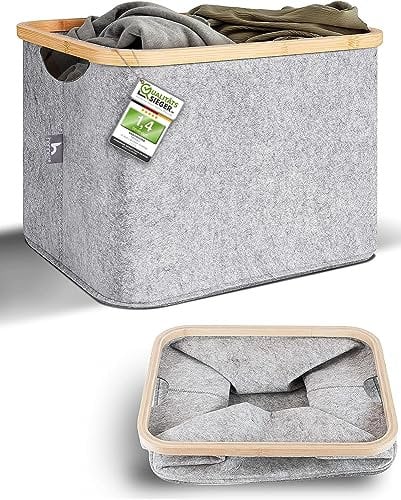 HENNEZ Aufbewahrungskorb 40l kompatibler Korb für IKEA KALLAX Regal Box - Korb zur Holz Aufbewahrung klein grau - Aufbewahrungsbox Regalkorb Filz Aufbewahrung - Kiste Stoffkorb faltbar Wäschekorb
