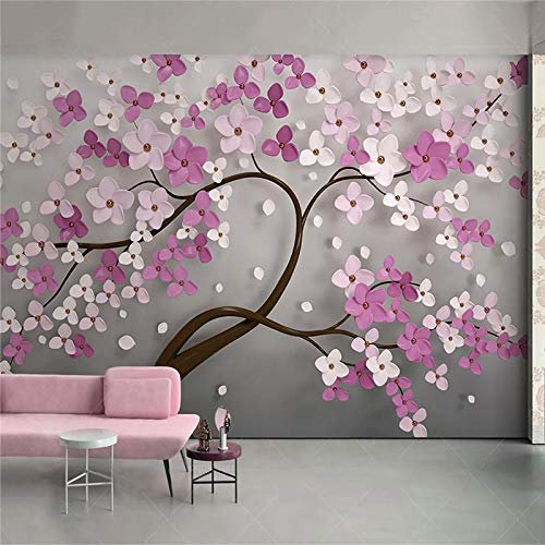 TIANZXS Wandbild Tapete 3D Stereo Lila Blumen Wandmalerei Kreative Abstrakte Kunst Tapeten Wohnzimmer 3 D -300x210cm