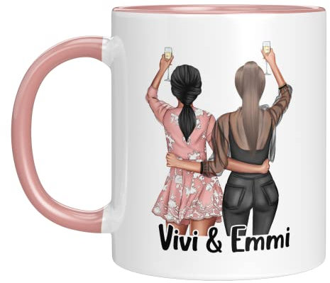 TassenTicker - Tasse personnalisée avec meilleures amies - Tasse à café - Best Friends - Cadeaux d'amitié - Cadeau meilleure amie - Idées de cadeaux pour anniversaire/Noël (rose)