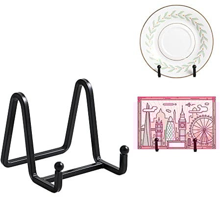 Soporte Platos Mesa Caballete Expositor - 1 Piezas Soportes para Platos Decorativos - Soporte de Placa para Exhibicion - Caballetes de Hierro Negro Para Marcos de Fotos | Libros | Arte - 3 Pulgadas