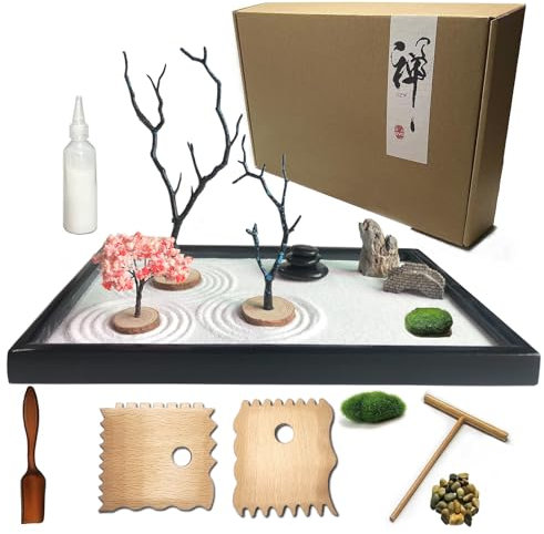 Aovoa Zen Garden for Desk, Japanese Zen Garden Kit with Sand Stamp Sphere and Essential Accessories, Mini Zen Sandbox Office Decor Kit for Relaxation, Meditation Gift