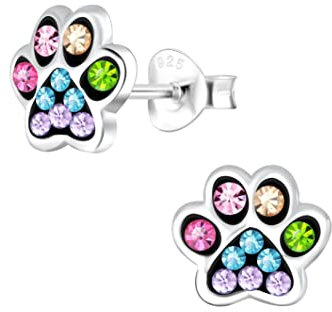 FRIEDA + PAUL Pfote Tatze Hund Kristall bunt Damen Frauen Mädchen Ohrstecker Ohrringe 925 Sterling Silber anlaufgeschützt Schmuckbox