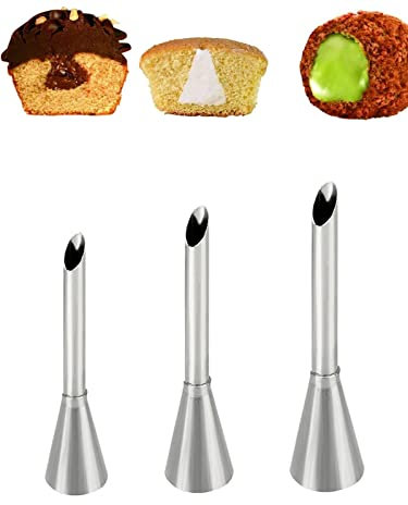 Spritztüllen zum Befüllen von Eclairs, Donuts, Cupcakes, Donut-Füllspitze, Bismark-Gebäckspitze, lange Puff-Creme-Füllspitze, 3 Stück