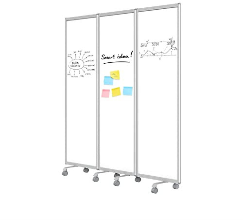MoB Mobile Trennwand Raumteiler für Büro, Arbeitsplatz Innen faltbare & flexible Präsentationsboard mit beschreibbarer Oberfläche - Whiteboard mit Alurahmen - Magnetboard (Whiteboard, 180 x 180 cm)