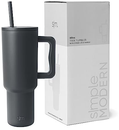 Simple Modern Thermobecher mit Strohhalm und Griff | Isolierter Edelstahl-Trinkbecher Eiskaffee-Reisebecher | Geschenke für Frauen und Männer | Trek | 1180ml | Graphite