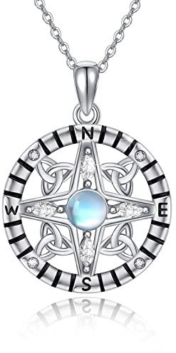 ZIPPICE Kompass Halskette Mondstein Halskette 925 Sterling Silber Hypoallergen Süße Schmuck Geschenke für Frauen Mädchen