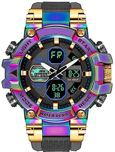 Forrader Reloj Deportivo Digital para Hombre, de aleación Colorida, analógico, para Deportes al Aire Libre, Reloj de Pulsera Militar Impermeable de 50 m con luz Trasera LED de Cara Grande