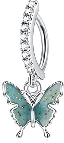 JeryWe 14G Clicker Bauchnabelpiercing für Frauen 316L Chirurgenstahl Zirkonia Schmetterling Note Anhänger Bauchnabelring gebogen umgekehrt Bauchnabelpiercing Barbell Körperschmuck, Edelstahl