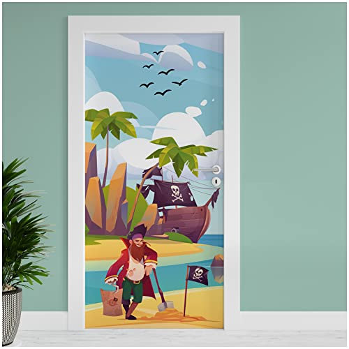Finest Folia Türfolie 90x200 cm Türtapete Türposter Folie für Tür Wohnzimmer Kinderzimmer Küche Türaufkleber Bad Aufkleber selbstklebend TF04 (12 Piraten)