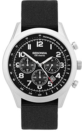 Sekonda Herren-Chronograph, Militär-Stil, Schwarz 30064, Schwarz , Armband