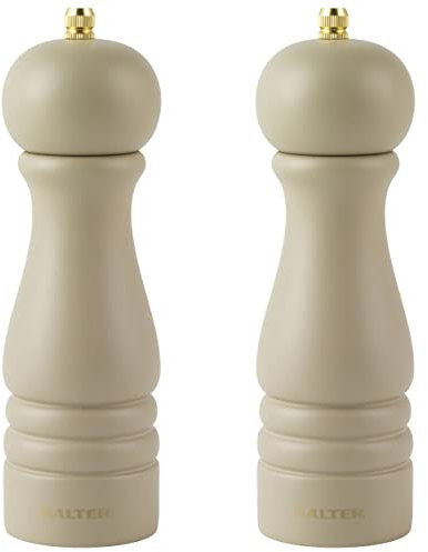 Salter COMBO-8675 Salt Grinder Mills-Set of 2, Adjustable Grinding from Fine to Coarse, Ceramic Mechanism, Suitable for Rock Salt, Seasoning, Extra Cap Included, Beige, Wood