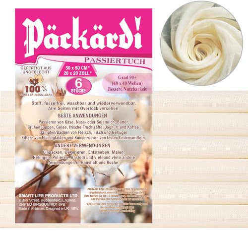 6 paños de queso de 20 x 20 pulgadas, reutilizables y lavables para colar, 100% algodón puro sin blanquear, sin pelusas, paño de queso ultrafino para hornear y exprimir