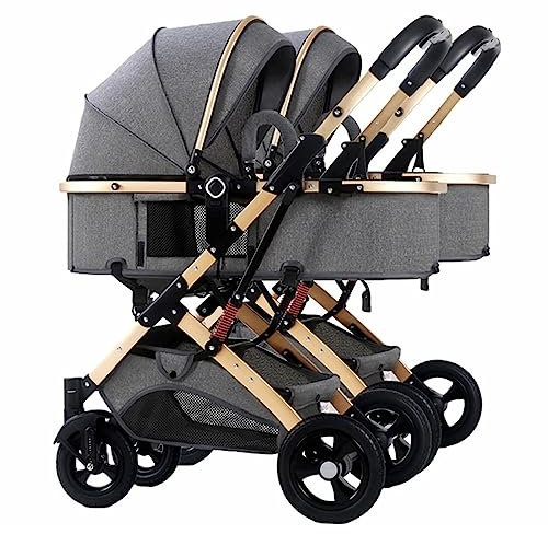 Kinderwagen Organizer Zwillingskinderwagen Abnehmbarer Kinderwagen Seite An Seite Doppel-Baby-Kinderwagen, Leicht Faltbar, Verstellbare Sitze,Hochformatiger Buggy Für Kleinkinder ( Color : Grey )
