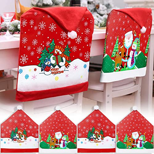 MULEVIP Stuhlhussen Weihnachten 4er Set Universal Stretch Stuhlbezug, Weihnachtsmannmützen-Stuhlhusse für Esszimmer, Abendessen, Dekoration Stühle Stuhlabdeckung