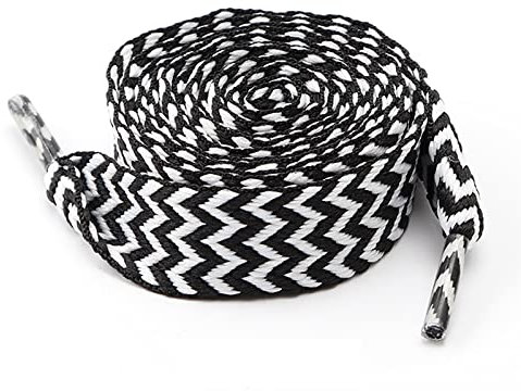 Lazy Lacets pour chaussures de sport pour homme et femme 2 cm/3 cm de large, plats et élargis, lacets plats pour chaussures de sport pour hommes et femmes, Noir et blanc, 2 cm de large, Length 120cm(1