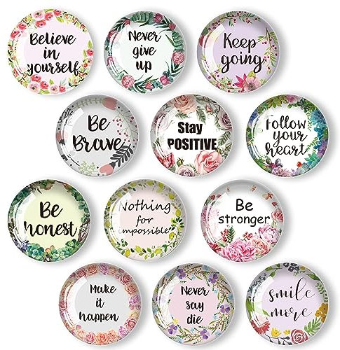 Motivational Quote Refrigerator Magnets 12Pcs Glass Strong Magnetic Refrigerator Magnet Fridge Sticker,Crystal Fridge Magnets Decoration for Crafts,Strong Fridge Magnets for Kitchen, School