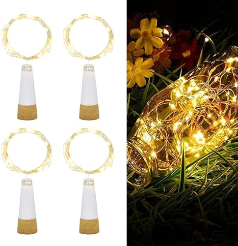 Esoes LED Flaschenlichter, USB betrieben Wiederaufladbar, 2 m 20 LED Lichterkette Sternenhimmel Zum DIY Weihnachten Halloween Partys Hochzeit Geburtstag (Warm - 4pcs)