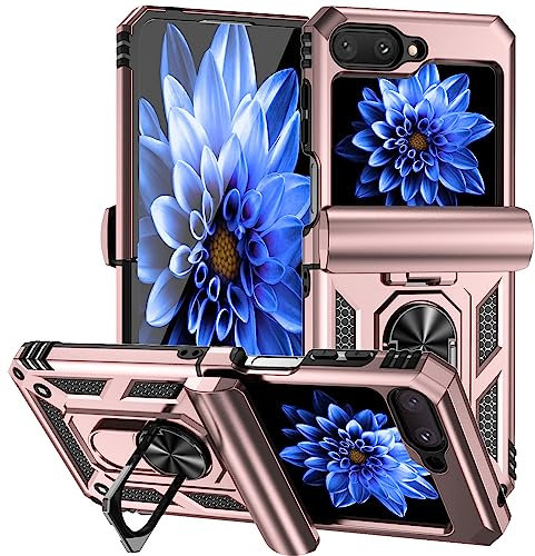 Hitaoyou für Samsung Galaxy Z Flip 5 Hülle, Samsung Z Flip 5 Fall mit Kameraabdeckung Kickstand Military Grade Stoßfeste Heavy Duty Schutz mit Magnetic Car Fall für Galaxy Z Flip 5