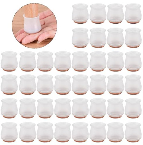 Funmo 40 Stück Schutzkappen für Stuhlbeine,Transparent Silikon Stuhlbeinschoner,Bodenschoner für Stühle zur Vermeidung von Lärm und Kratzern,Schützt Hartholz-/Fliesenböden vor Kratzern