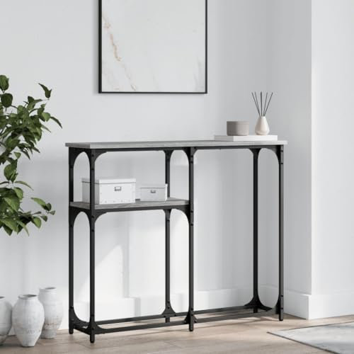 Coavain Table Console Sonoma Gris 90x22,5x75cm Bois D'ingénierie Bout de Canape Bureau Etudiant Salon Complet Commode Entree Couloirdueridon Haut Meuble D'entrée avec Rangement