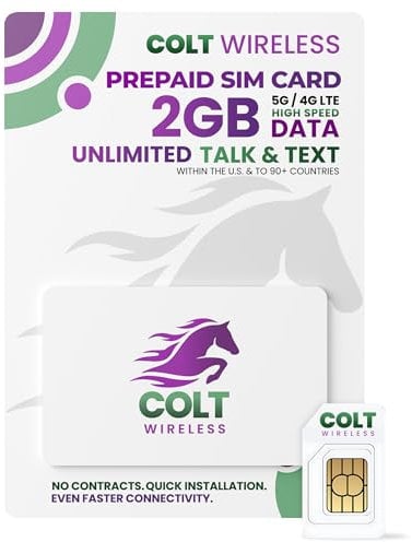 Colt Wireless Prepaid-SIM-Karte für die USA, 30-Tage-Prepaid-Handytarif mit 2 GB 4G LTE/5G-SIM-Karte mit unbegrenztem Datenvolumen, Telefonie und SMS in über 90 Ländern, mobiler Hotspot