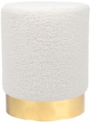 Harbour Housewares Boucle Round Foot Stool - Yellow with Gold Base - Small Modern Dressing Table Pouffe Footstool Vanity Seats Vanity Chairs Footstools for Living Room, Bedroom