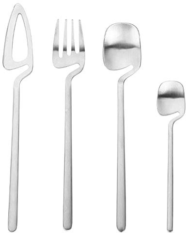 TYREE Set di posate opache, stoviglie in acciaio inossidabile, set di posate, coltello forchetta cucchiaio, set da tavola (argento, 4 pezzi di serie)