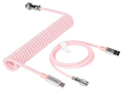 MAMBASNAKE C01Pro Cable USB C en Espiral para Teclado de Juegos, Tipo C a USB A Nailon Braided Coiled Cable para Teclado Mecánico, Cable Tipo C con Detachable Conector de Aviador-Rosa