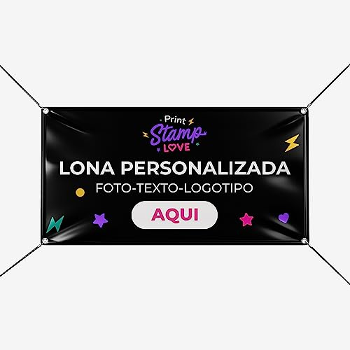 Pancarta personalizada - Cartel Personalizado para Exterior | Print Stamp Love, Lona personalizada PVC Resistente para Publicidad Exterior, Con ojales para fácil colocación (300x150cm)